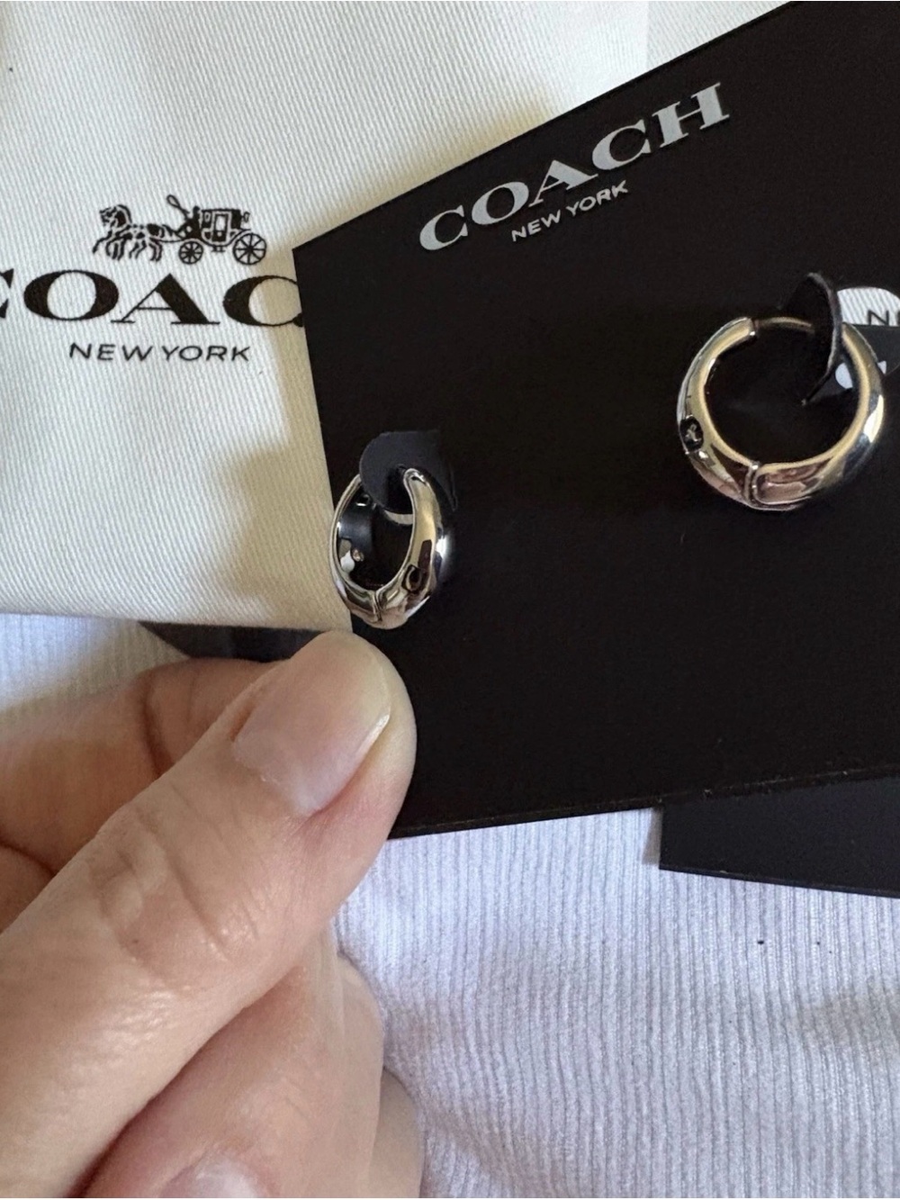 NWT Coach Gold-Tone Heart Crystal and Pearl Drop Earrings and Silver-tone hoops - Picture 3 of 6
